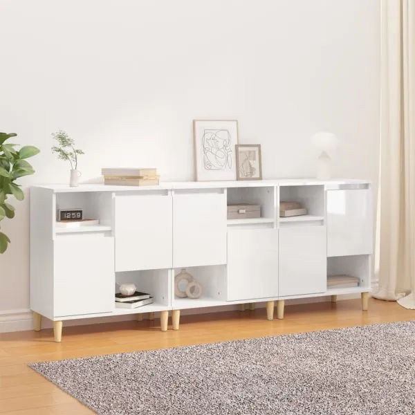 Dulapuri, 3 buc, alb extralucios, 60x35x70 cm, lemn prelucrat