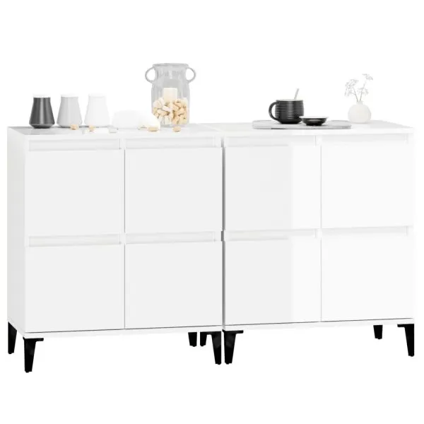 Dulapuri, 2 buc, alb extralucios, 60x35x70 cm, lemn prelucrat