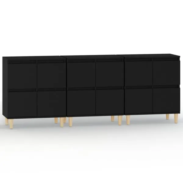 Dulapuri, 3 buc, negru, 60x35x70 cm, lemn prelucrat