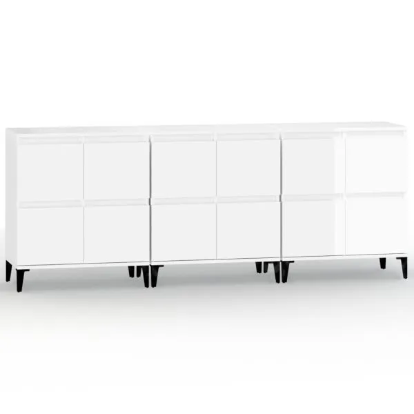 Dulapuri, 3 buc, alb extralucios, 60x35x70 cm, lemn prelucrat