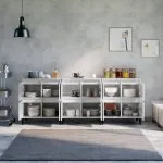 Dulapuri, 3 buc, alb extralucios, 60x35x70 cm, lemn prelucrat