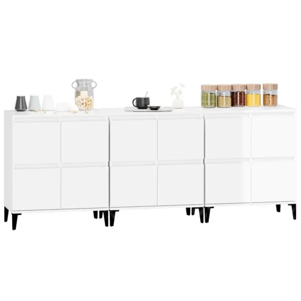 Dulapuri, 3 buc, alb extralucios, 60x35x70 cm, lemn prelucrat