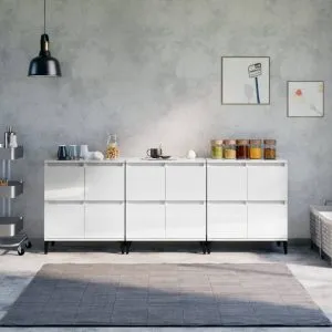 Dulapuri, 3 buc, alb extralucios, 60x35x70 cm, lemn prelucrat