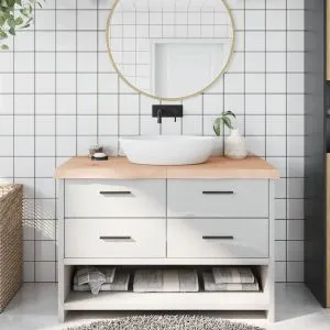 Blat de baie, 120x60x(2-6) cm, lemn masiv netratat
