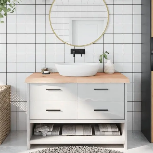 Blat de baie, 120x60x(2-6) cm, lemn masiv netratat