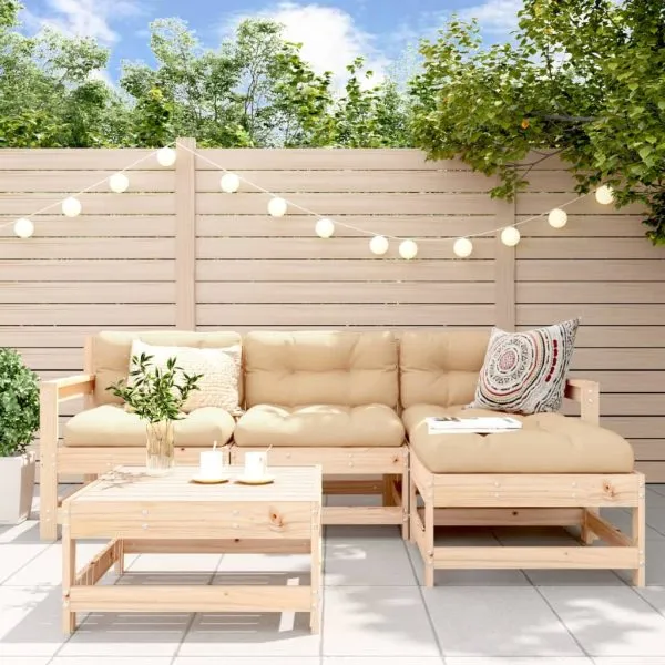 Set mobilier de grădină cu perne, 5 piese, lemn masiv