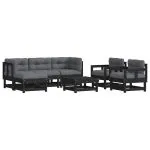 Set mobilier de grădină cu perne, 7 piese, negru, lemn masiv