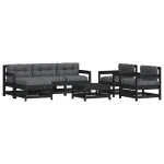 Set mobilier de grădină cu perne, 7 piese, negru, lemn masiv