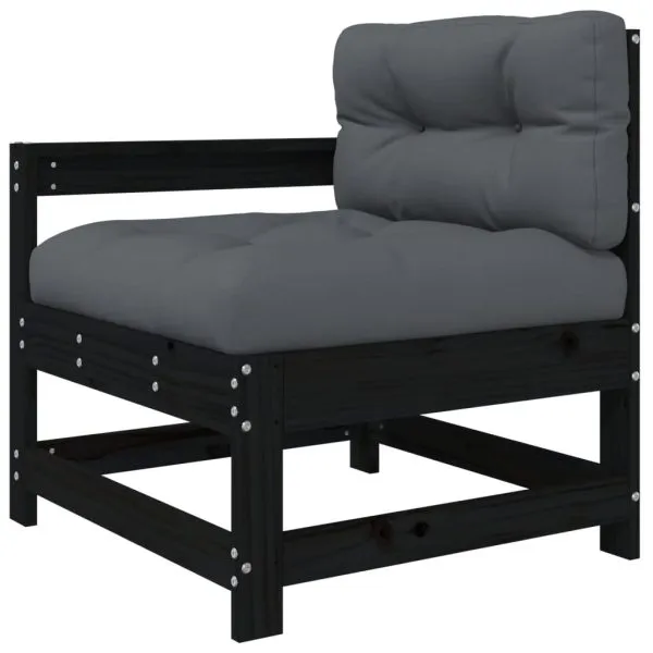 Set mobilier de grădină cu perne, 7 piese, negru, lemn masiv