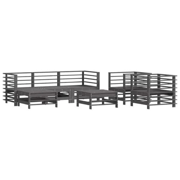 Set mobilier de grădină cu perne, 7 piese, gri, lemn masiv