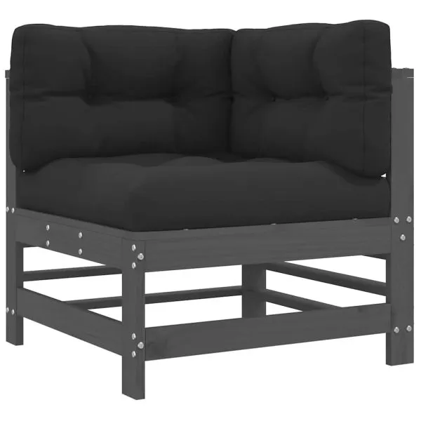 Set mobilier de grădină cu perne, 7 piese, gri, lemn masiv