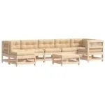 Set mobilier de grădină cu perne, 8 piese, lemn masiv