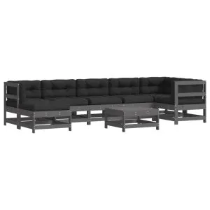 Set mobilier grădină cu perne, 8 piese, gri, lemn masiv