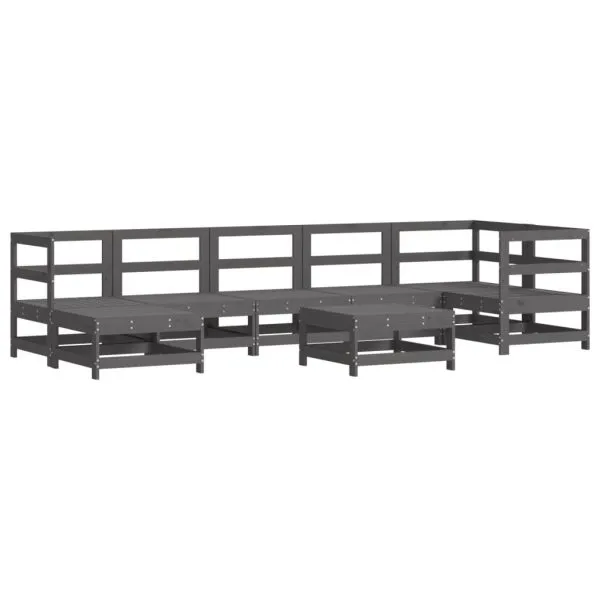 Set mobilier grădină cu perne, 8 piese, gri, lemn masiv