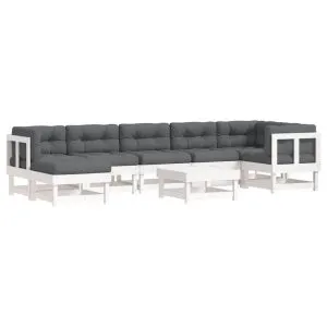 Set mobilier de grădină cu perne, 8 piese, alb, lemn masiv
