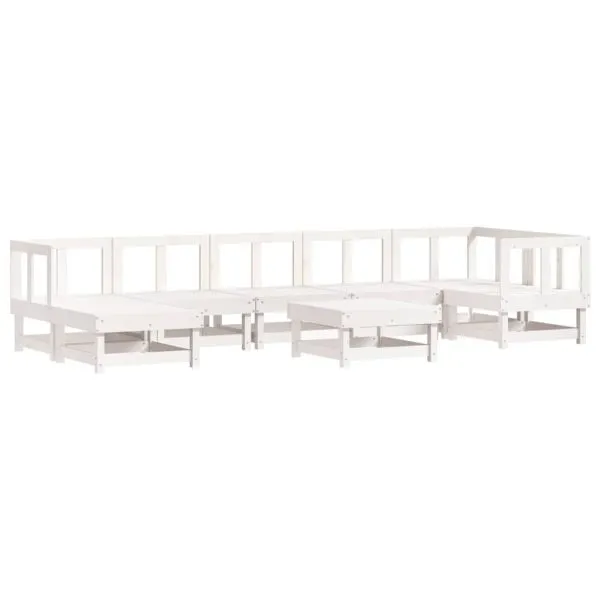 Set mobilier de grădină cu perne, 8 piese, alb, lemn masiv