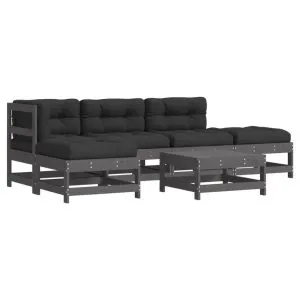 Set mobilier relaxare grădină&perne 6 piese gri lemn masiv pin