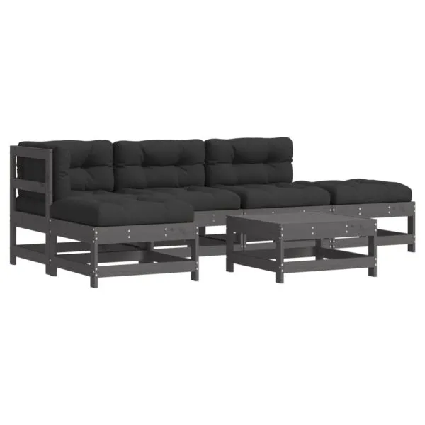 Set mobilier relaxare grădină&perne 6 piese gri lemn masiv pin