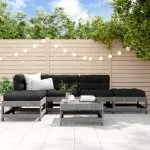 Set mobilier relaxare grădină&perne 6 piese gri lemn masiv pin
