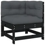 Set mobilier grădină cu perne, 6 piese, negru, lemn masiv