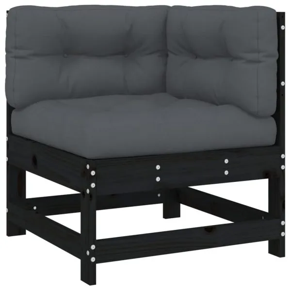Set mobilier grădină cu perne, 6 piese, negru, lemn masiv