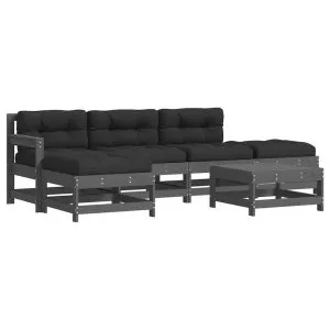 Set mobilier relaxare grădină&perne 6 piese gri lemn masiv pin