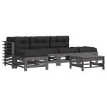 Set mobilier relaxare grădină&perne 6 piese gri lemn masiv pin