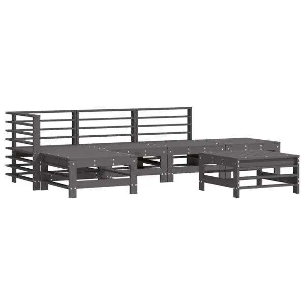 Set mobilier relaxare grădină&perne 6 piese gri lemn masiv pin