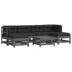 Set mobilier de grădină cu perne, 7 piese, gri, lemn masiv