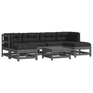 Set mobilier de grădină cu perne, 7 piese, gri, lemn masiv
