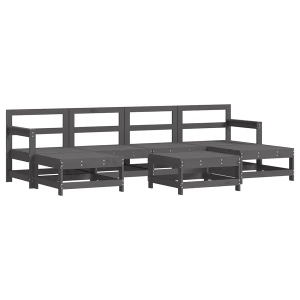 Set mobilier de grădină cu perne, 7 piese, gri, lemn masiv