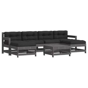 Set mobilier de grădină cu perne, 7 piese, gri, lemn masiv