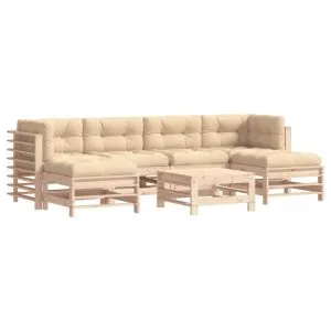 Set mobilier de grădină cu perne, 7 piese, lemn masiv