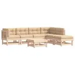 Set mobilier de grădină cu perne, 7 piese, lemn masiv