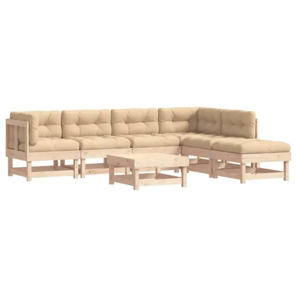 Set mobilier de grădină cu perne, 7 piese, lemn masiv