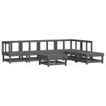 Set mobilier de grădină cu perne, 7 piese, gri, lemn masiv