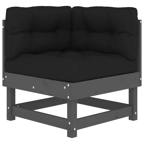 Set mobilier de grădină cu perne, 7 piese, gri, lemn masiv