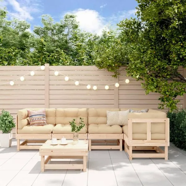 Set mobilier relaxare de grădină & perne 6 piese lemn masiv pin