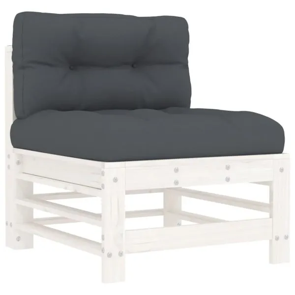 Set mobilier relaxare grădină&perne 6 piese alb lemn masiv pin