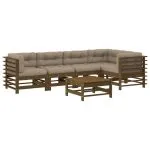 Set mobilier grădină cu perne, 6 piese, maro miere, lemn masiv