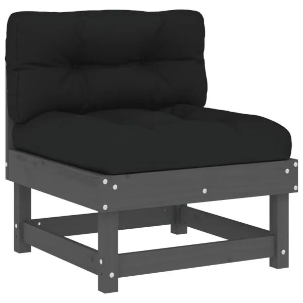 Set mobilier grădină cu perne, 4 piese, gri, lemn masiv