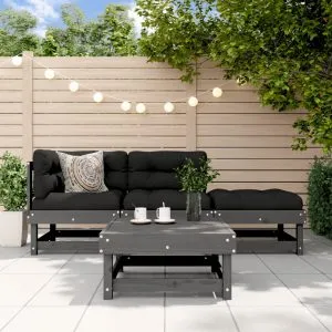 Set mobilier grădină cu perne, 4 piese, gri, lemn masiv