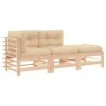 Set mobilier de grădină cu perne, 3 piese, lemn masiv