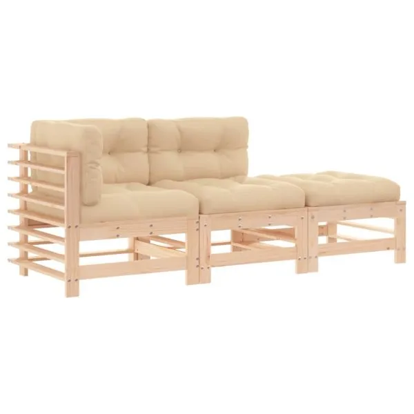 Set mobilier de grădină cu perne, 3 piese, lemn masiv