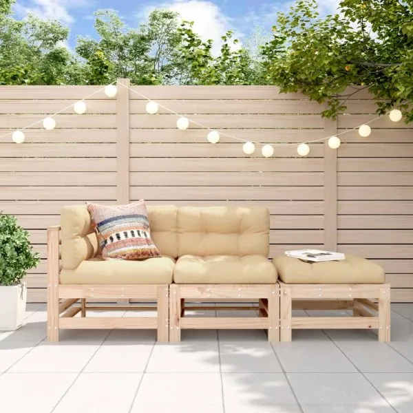 Set mobilier de grădină cu perne, 3 piese, lemn masiv