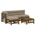 Set mobilier grădină cu perne, 5 piese, maro miere, lemn masiv