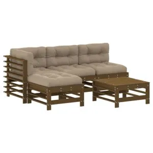 Set mobilier grădină cu perne, 5 piese, maro miere, lemn masiv