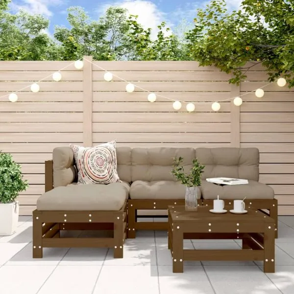 Set mobilier grădină cu perne, 5 piese, maro miere, lemn masiv
