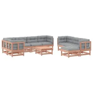 Set mobilier de grădină cu perne, 10 piese, lemn masiv douglas
