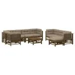 Set mobilier grădină cu perne, 10 piese, maro miere, lemn masiv
